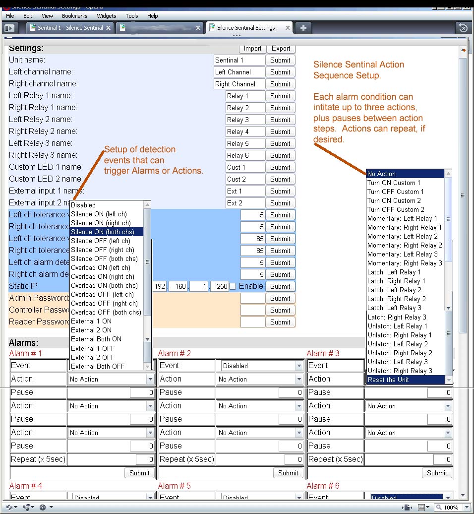 Silence Sentinal Config Screen